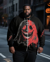 Big & Tall Men's Halloween Ghost Face Stitch Print Zipper Cardigan Hoodie